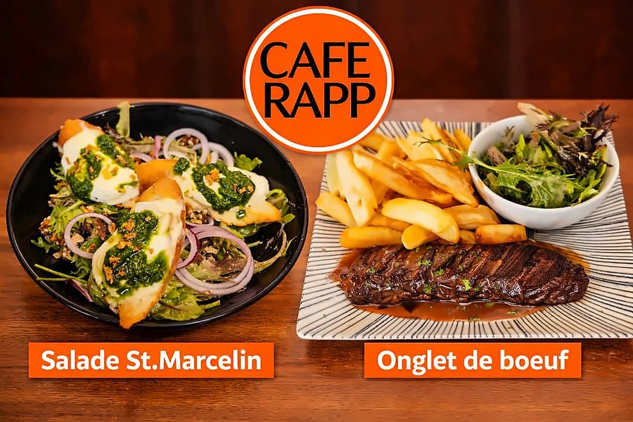 Salade St Marcellin et onglet de bœuf frites du Café Rapp